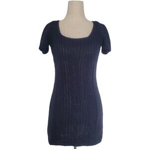 Zara Babydoll Cable Knit Mini Dress Size S Navy Blue Preppy Twee Grunge